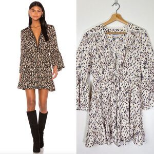 Sabina Musayev White Floral Holly Mini Dress Small Bell Sleeve Ruffle Boho